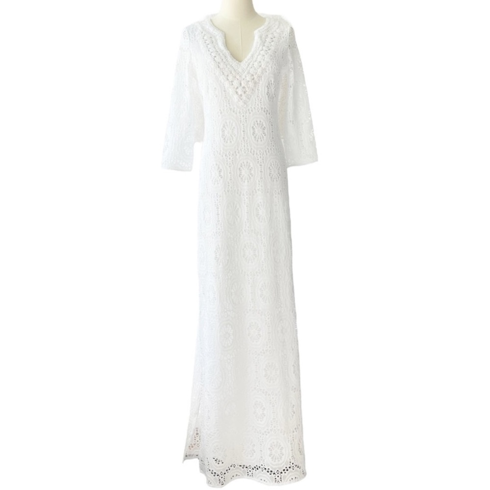Lilly Pulitzer XS Excellent Condition Resort White Maxi Lace Dress 3/4 Sleeves